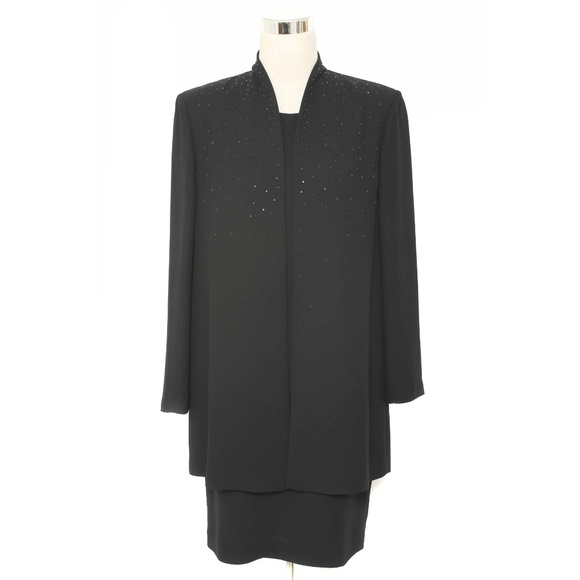 JONES NEW YORK Black Cocktail Evening Dress with Attached Embellished Jacket - Picture 1 of 6
